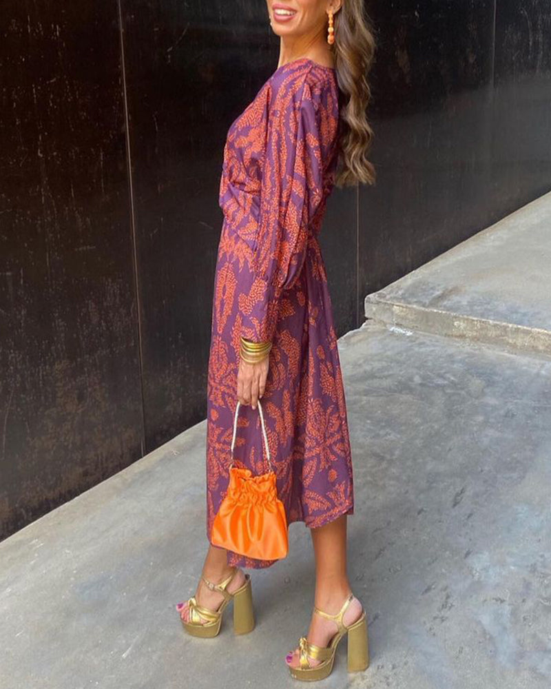 Women’s Printed Twist Front Midi Dress