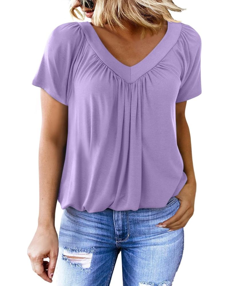 Elowyn | Women’s V-Neck Short Sleeve Relaxed Blouse