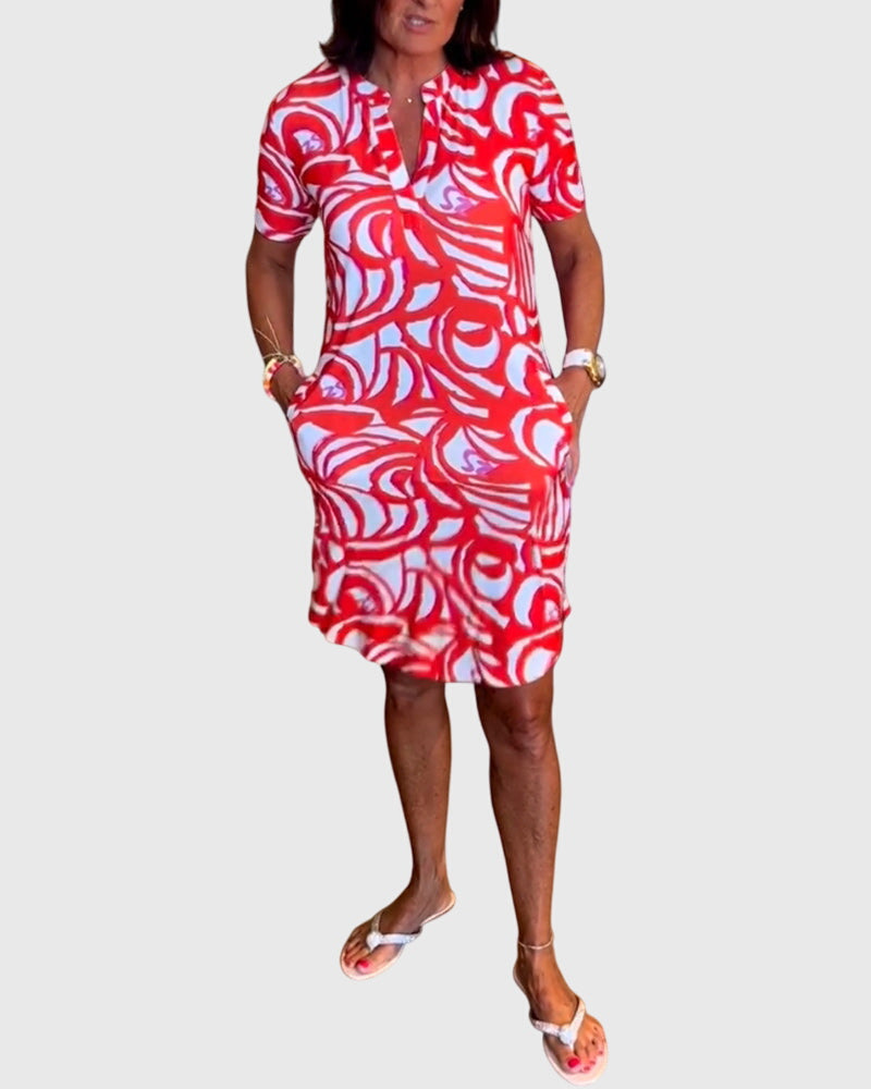 Virexa | Printed Short Sleeve Shift Mini Dress