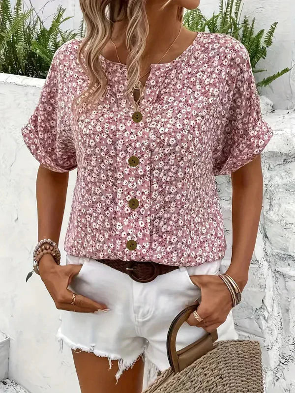 Floral Button Blouse – Casual Summer Top for Women