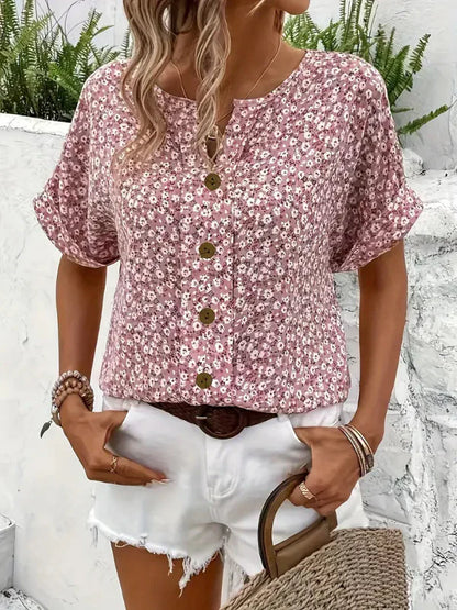 Floral Button Blouse – Casual Summer Top for Women