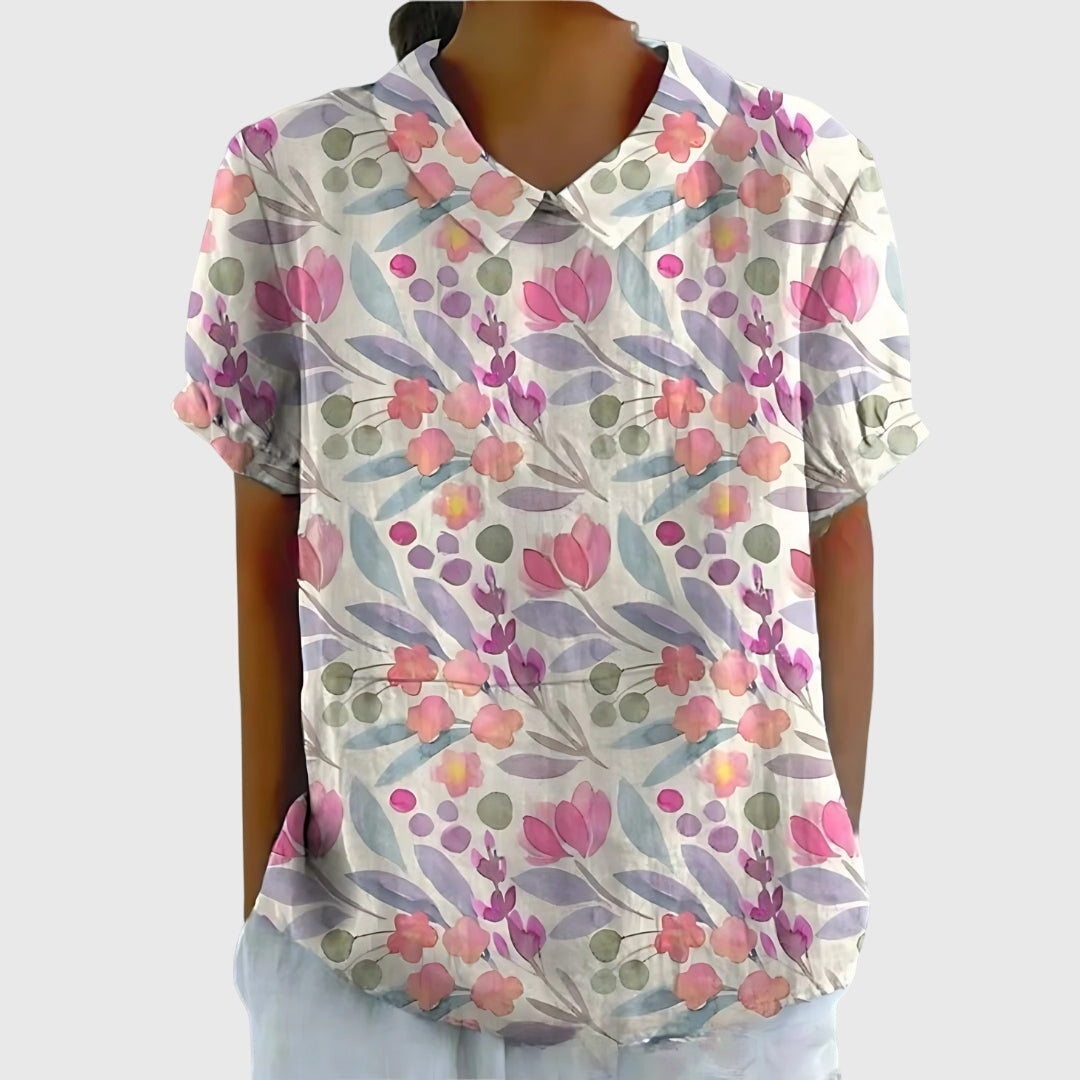 Elowenra | Floral Print Collar Blouse