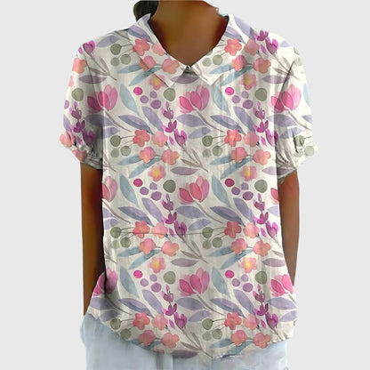 Elowenra | Floral Print Collar Blouse