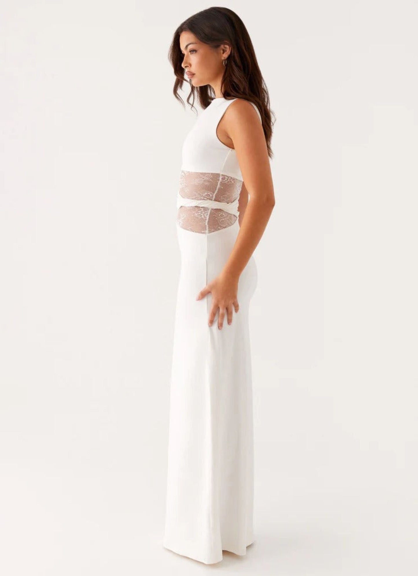 Serena | Women’s Lace Panel Sleeveless Evening Maxi Dress
