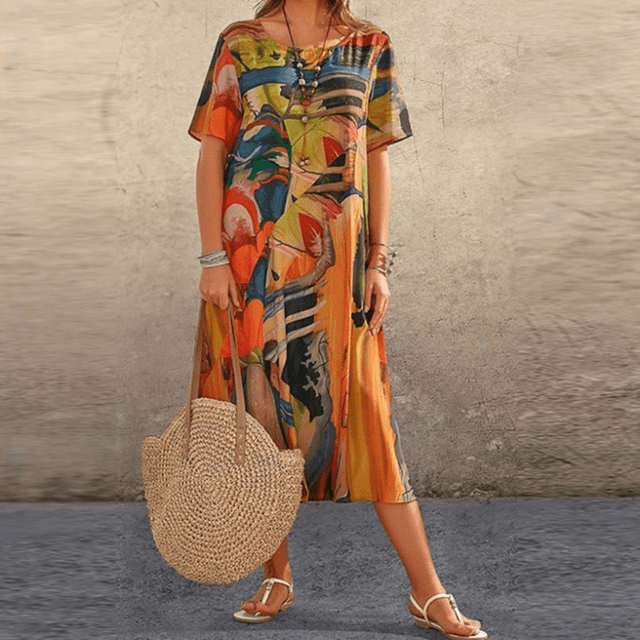 Arvessa | Women’s Short Sleeve Printed Midi Dress
