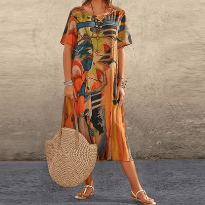 Arvessa | Women’s Short Sleeve Printed Midi Dress