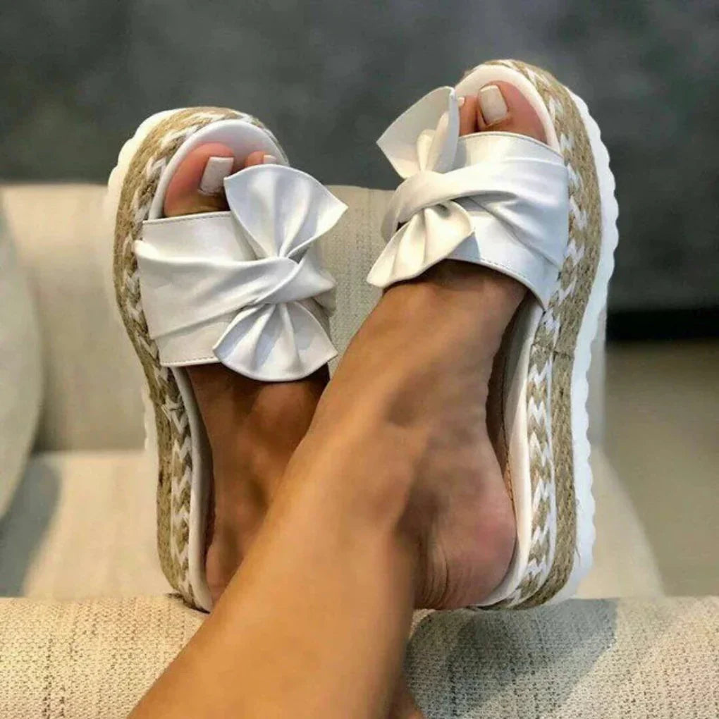 Brisavelle | Women’s Platform Slides with Bow Detail
