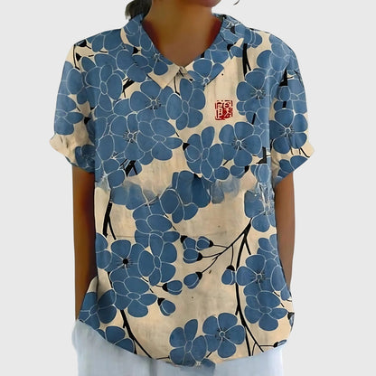 Elowenra | Floral Print Collar Blouse