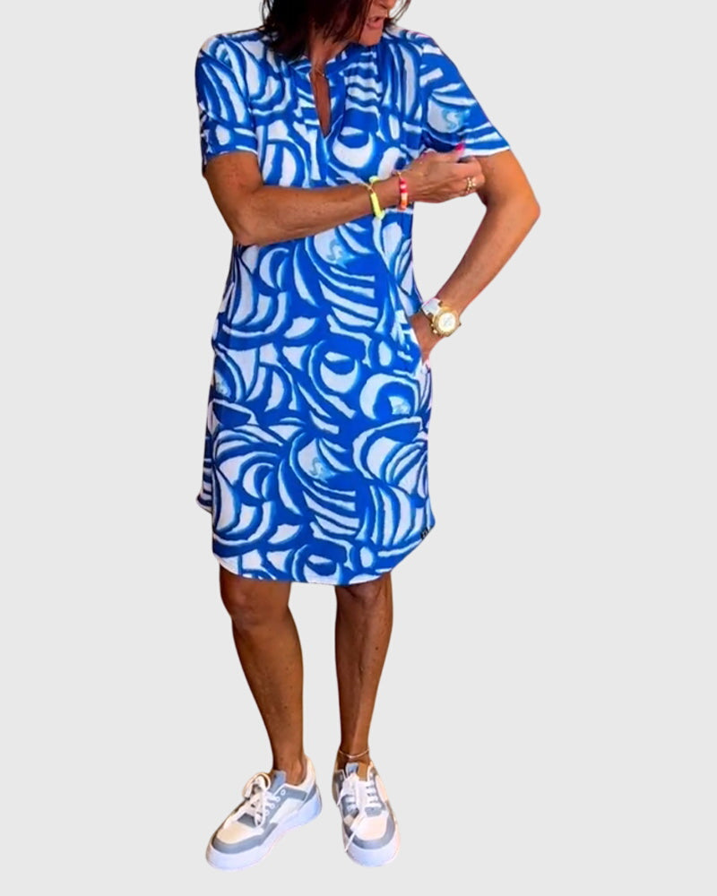 Virexa | Printed Short Sleeve Shift Mini Dress