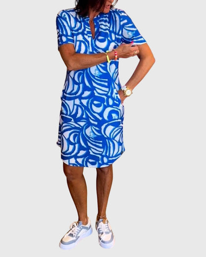 Virexa | Printed Short Sleeve Shift Mini Dress