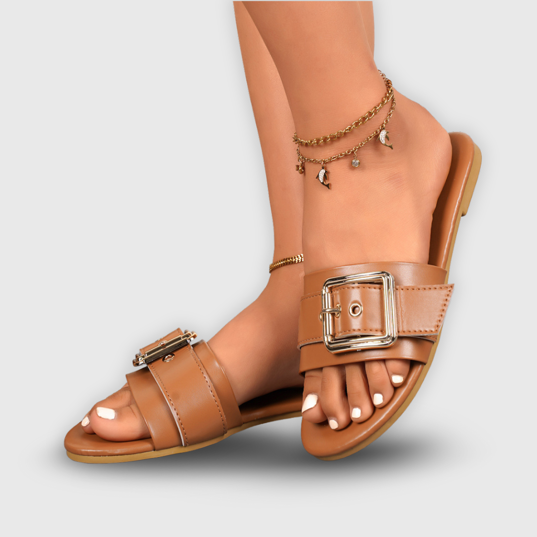 Women’s Slide Sandals – Buckle Strap Open Toe Shoes