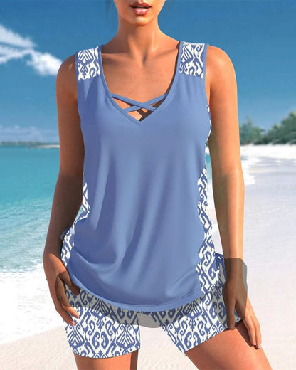 Zerelle | Women’s Sleeveless Criss-Cross Tank and Biker Shorts Set