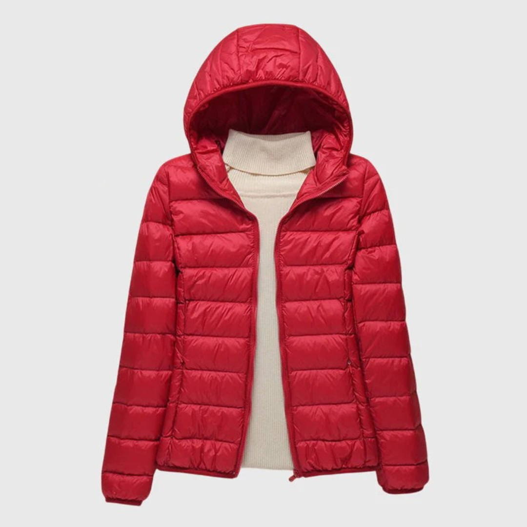 Women’s Hooded Zip-Up Puffer Jacket – Lightweight Everyday Outerwear