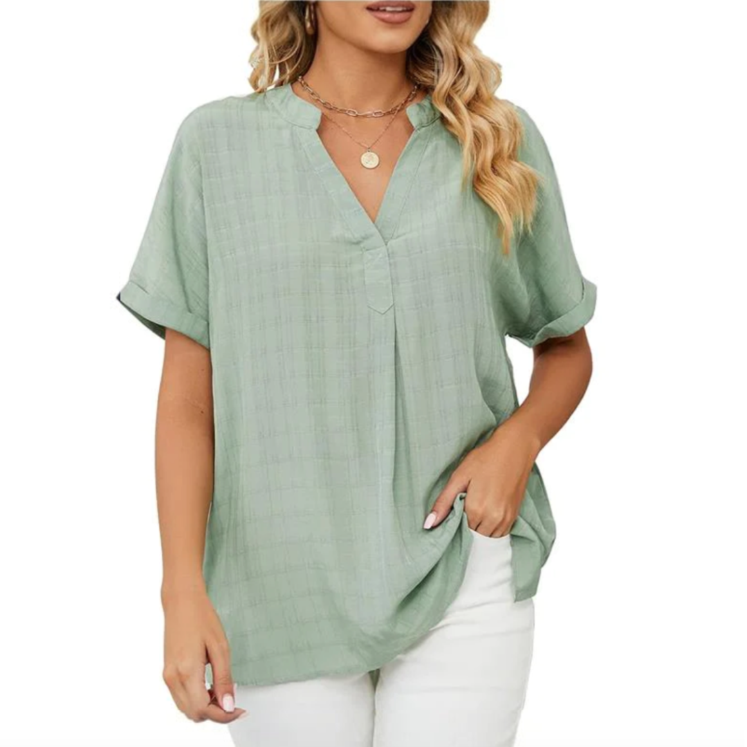 Women’s Short Sleeve Blouse – V-Neck Relaxed Fit Top