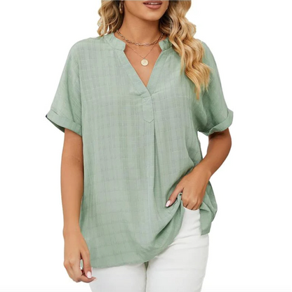 Women’s Short Sleeve Blouse – V-Neck Relaxed Fit Top