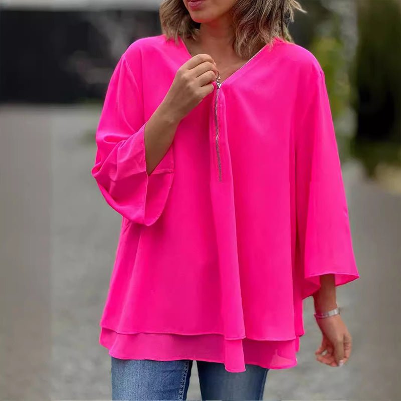 Solmira | Women’s Relaxed Zip Front Tunic Blouse