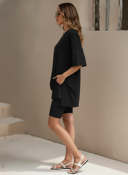 Women’s 2 Piece Summer Set Light – Loose Top and Biker Shorts