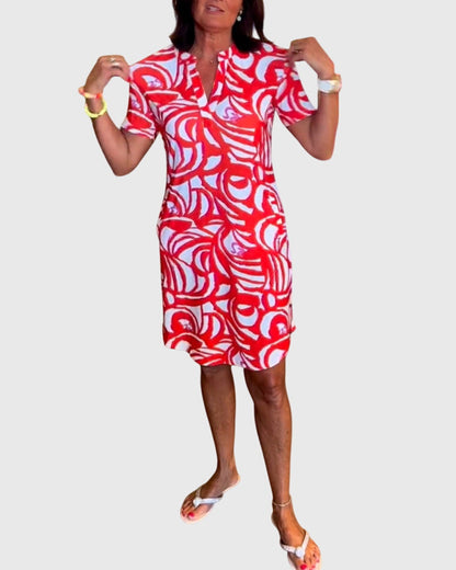 Virexa | Printed Short Sleeve Shift Mini Dress