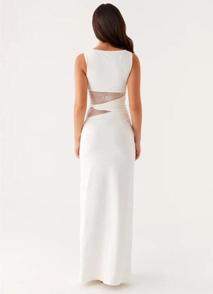 Serena | Women’s Lace Panel Sleeveless Evening Maxi Dress