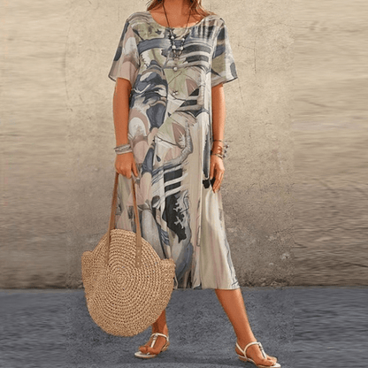 Arvessa | Women’s Short Sleeve Printed Midi Dress
