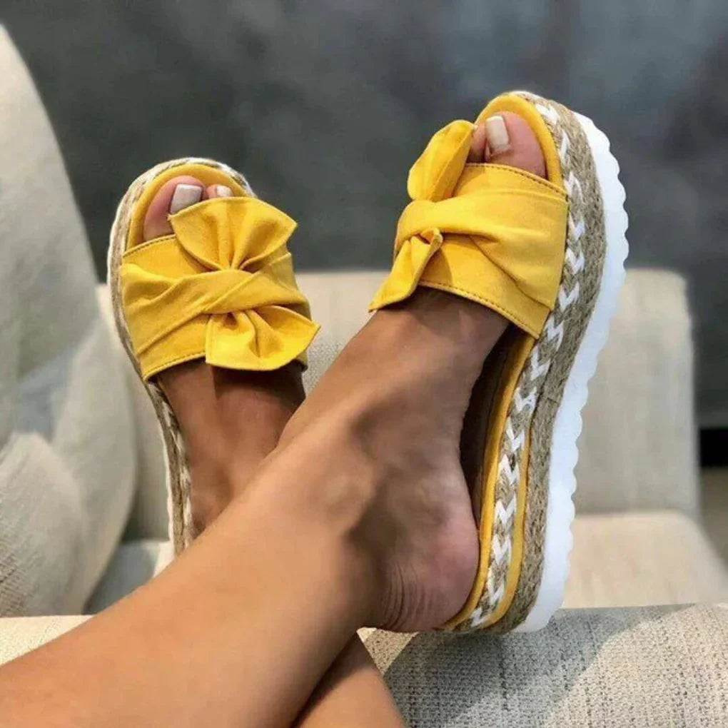 Brisavelle | Women’s Platform Slides with Bow Detail