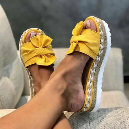 Brisavelle | Women’s Platform Slides with Bow Detail