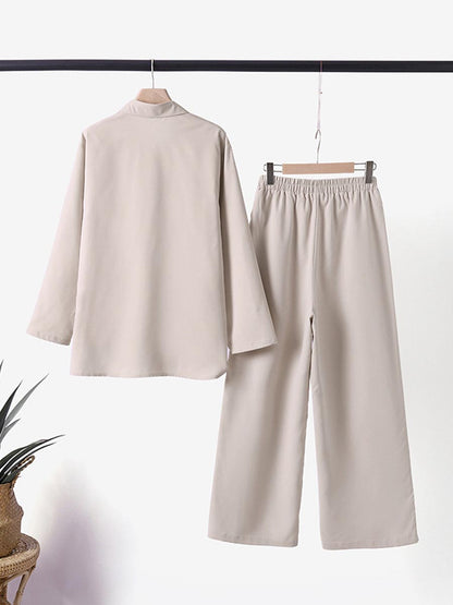 Women 2 Piece Summer Set – Relaxed Shirt and Wide Leg Pants