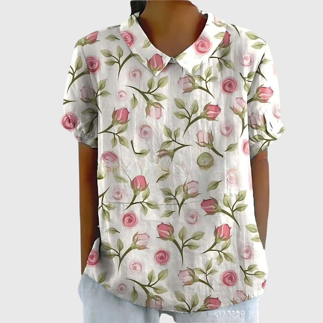 Elowenra | Floral Print Collar Blouse