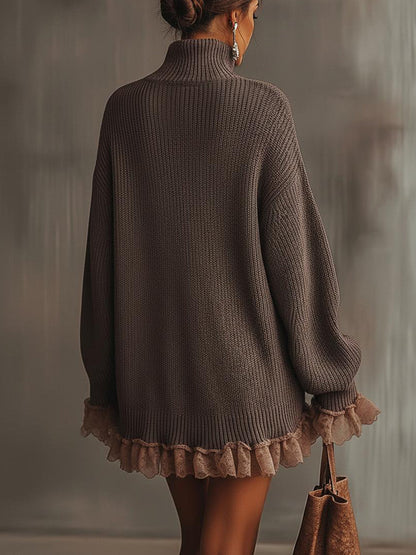 Women’s Sweater Dress – Turtleneck Long Sleeve Mini Dress
