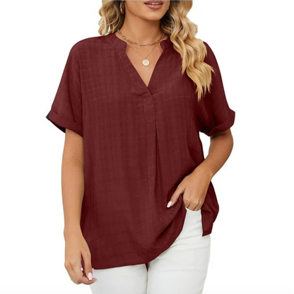 Women’s Short Sleeve Blouse – V-Neck Relaxed Fit Top