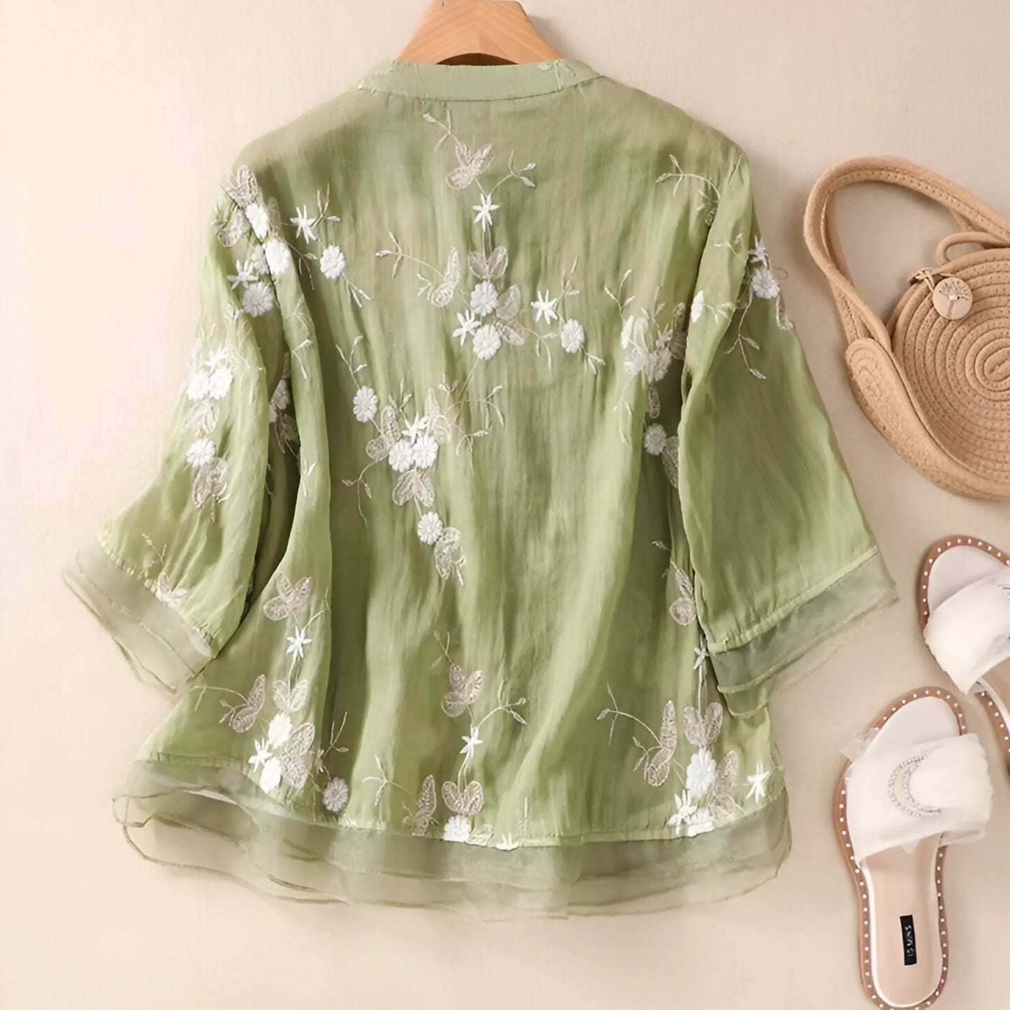 Avery | Lightweight Embroidered Summer Button Top