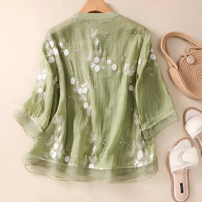 Avery | Lightweight Embroidered Summer Button Top