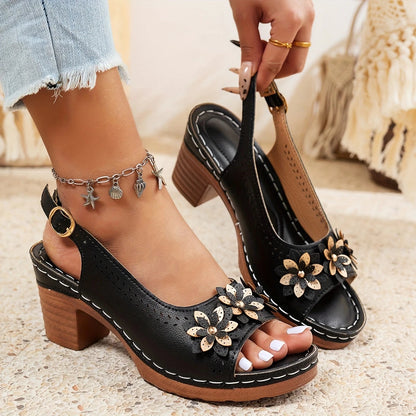 Morgan | Summer Slingback Heeled Sandals with Floral Detail