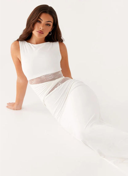 Serena | Women’s Lace Panel Sleeveless Evening Maxi Dress