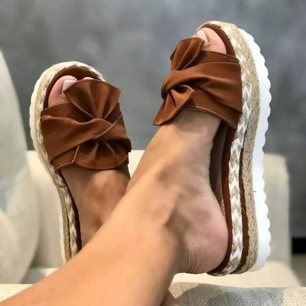Brisavelle | Women’s Platform Slides with Bow Detail