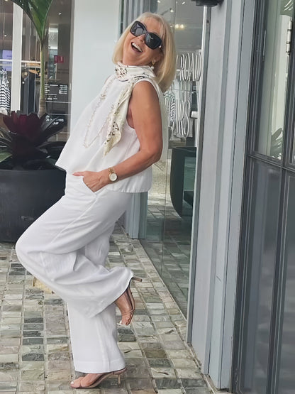 Women’s Casual 2 Piece Summer Set – Sleeveless Top and Wide Leg Pants