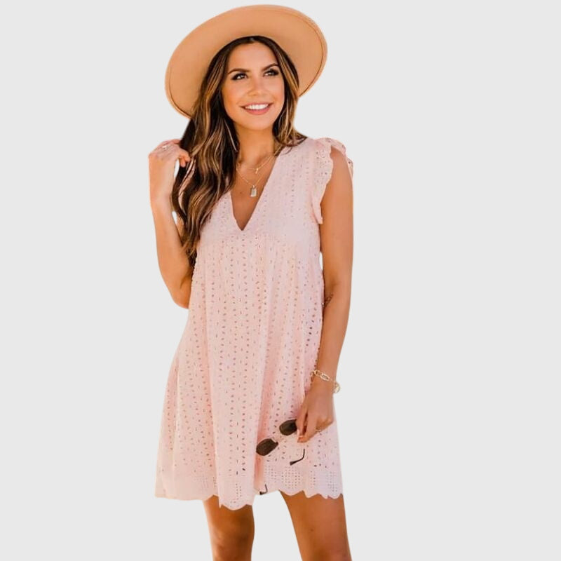 Serelith | Sleeveless Eyelet V Neck Spring Dress