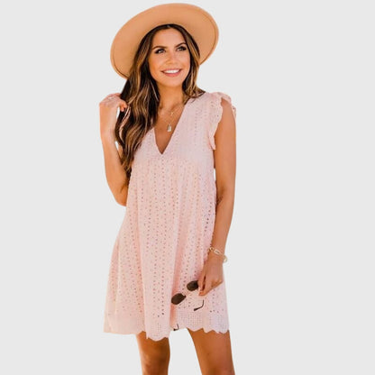 Serelith | Sleeveless Eyelet V Neck Spring Dress