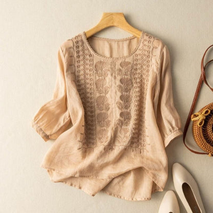 Mariselle | Women’s Embroidered Relaxed Long Sleeve Blouse