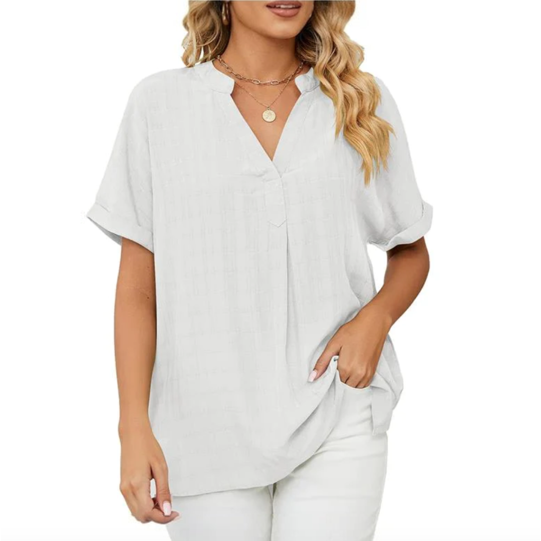 Women’s Short Sleeve Blouse – V-Neck Relaxed Fit Top