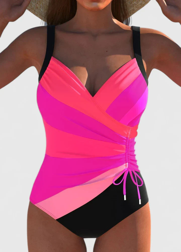 Marivelle | Women’s Ruched Striped One-Piece Swimsuit