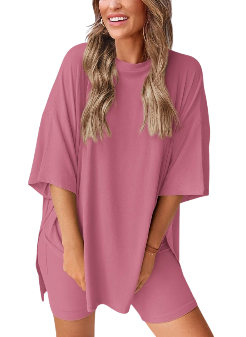 Women’s 2 Piece Summer Set Light – Loose Top and Biker Shorts