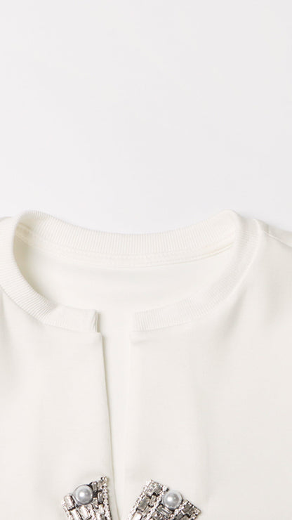 Velmira | Women’s Embellished Cropped Short Sleeve Top