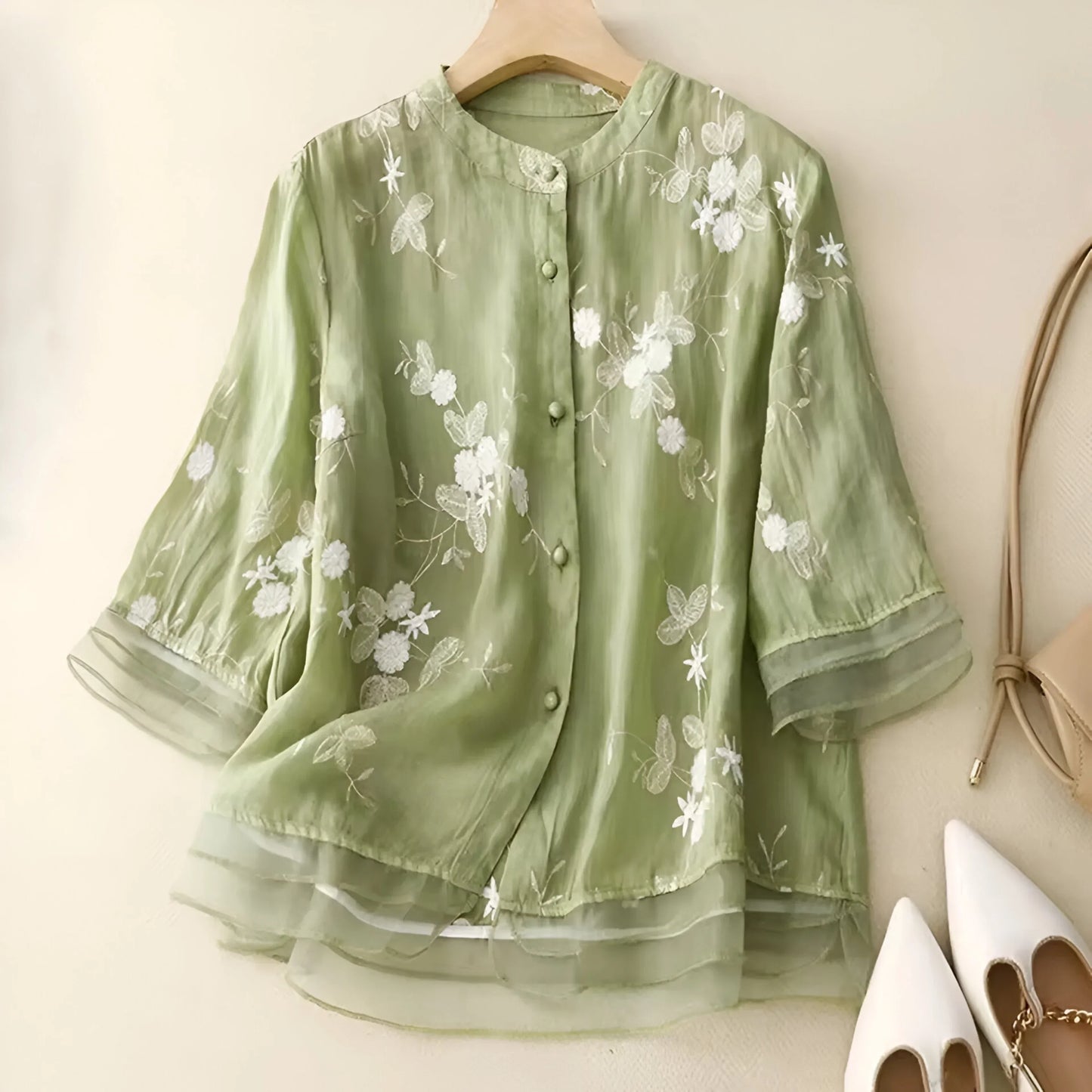 Avery | Lightweight Embroidered Summer Button Top