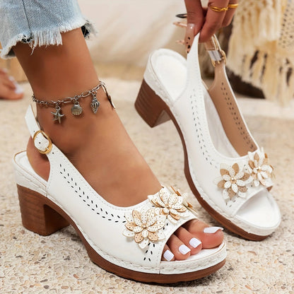 Morgan | Summer Slingback Heeled Sandals with Floral Detail