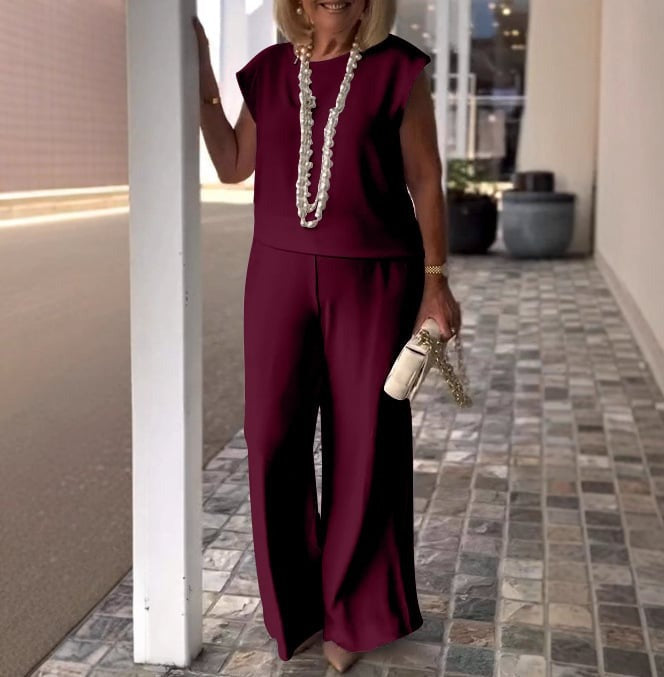 Women’s Comfy 2 Piece Summer Set – Relaxed Top and Wide Leg Pants