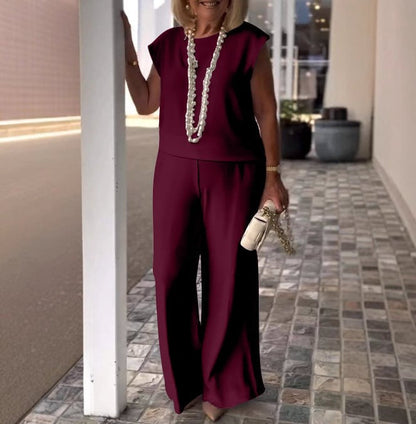 Women’s Comfy 2 Piece Summer Set – Relaxed Top and Wide Leg Pants