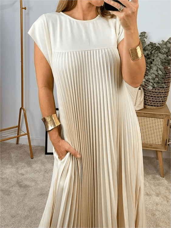 Aurevia | Sleeveless Spring Pleated Maxi Dress