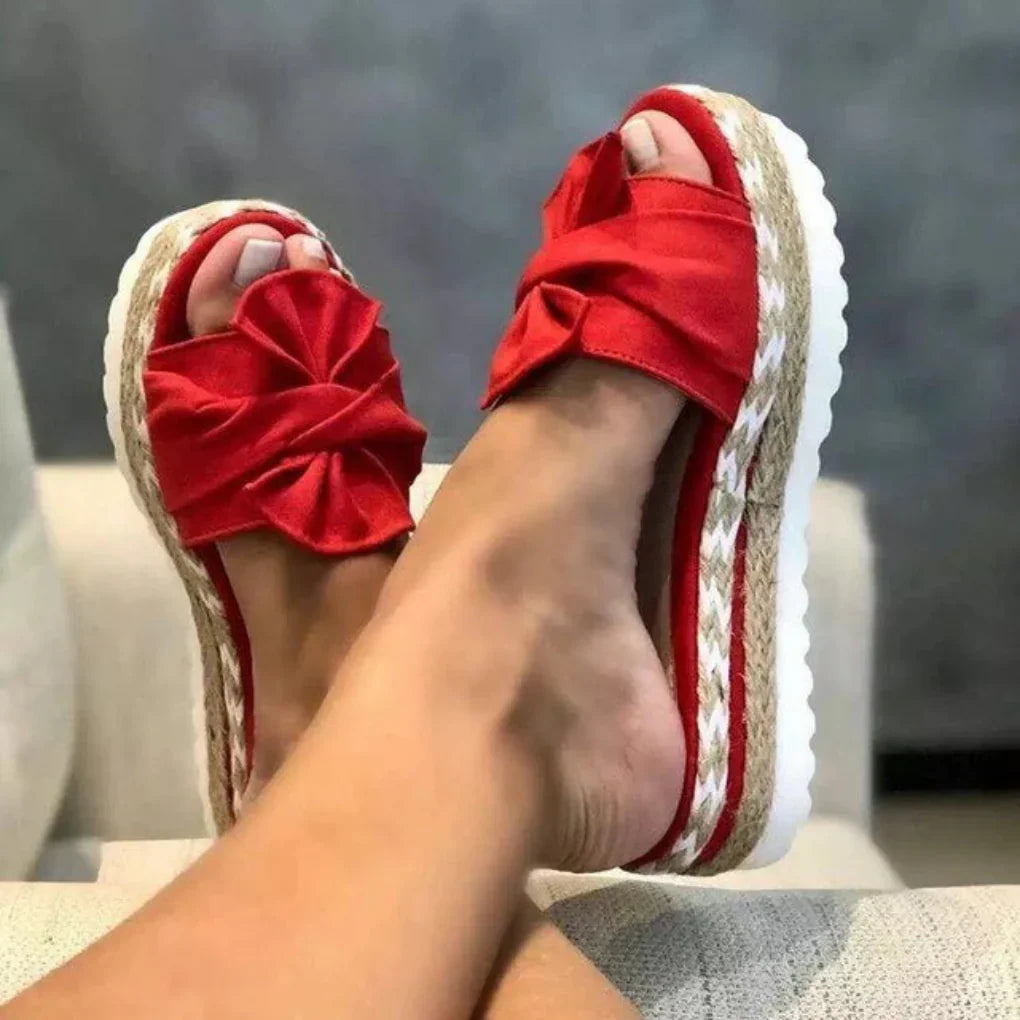 Brisavelle | Women’s Platform Slides with Bow Detail