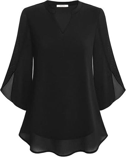 Arielle | Women’s V-Neck Flutter Sleeve Relaxed Blouse